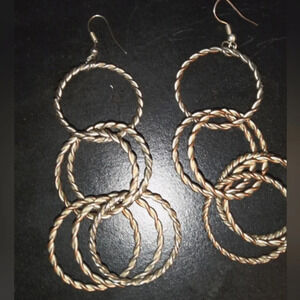 silver triple hoop dangle earrings